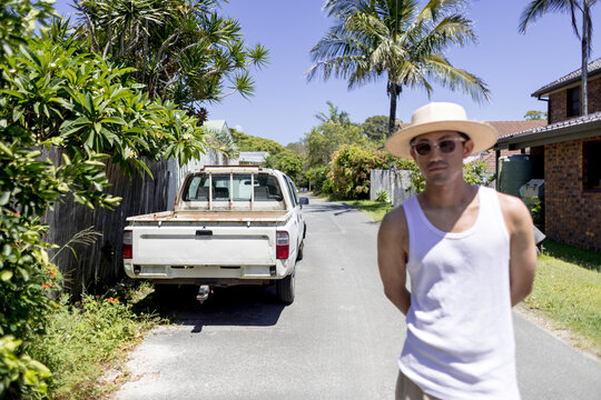 Adult Standing near a pick up