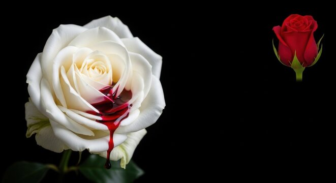 White Rose Bleeding Red, Symbolizing Love, Loss, Sacrifice, Pain, Passion, Beauty