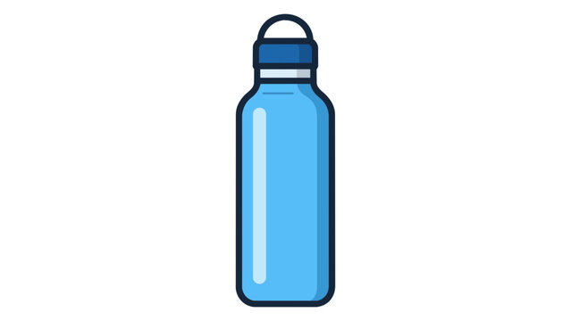 Modern flat vector icon of a blue refillable stainless steel water bottle isolated on a white background. Minimalist illustration representing hydration, eco-friendly lifestyle, and sports gear.