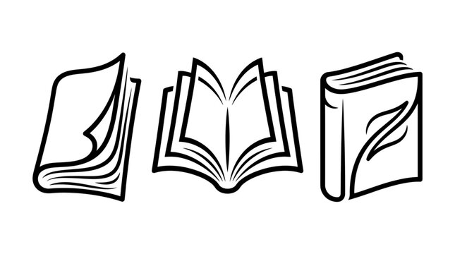 Simple Line Art Illustrations of Books for Education and Reading.