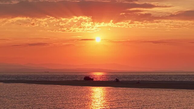 Sunset Over Epanomi Beach Sandbar Greece Aerial View