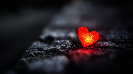 Fototapeta premium cardiac. A glowing crimson heart on a dark textured surface, symbolizing deep emotion in a close-up view. wellbeing guides, coaching materials, designed for coaching and self-improvement content. 