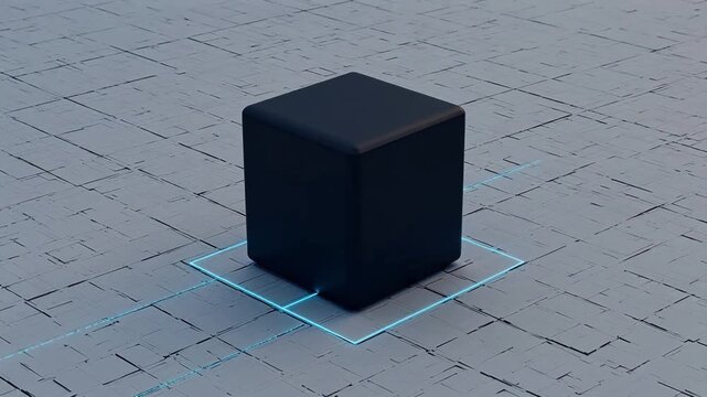 Black cube with blue light on textured surface perfect for real estate and architectural showcases