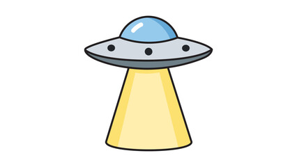 Modern Flat UFO Flying Saucer with Light Beam Editable Stroke Vector Icon. Classic Sci-Fi Alien Spacecraft Illustration Isolated on White Background for Science Fiction, Space Exploration, and © Anik