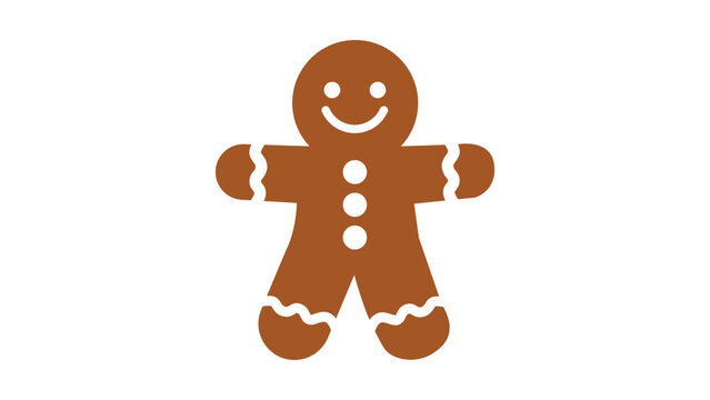 Gingerbread man vector icon illustration, modern flat design of a classic Christmas cookie character on a white background, perfect for holiday decorations, festive cards, and scalable web design.
