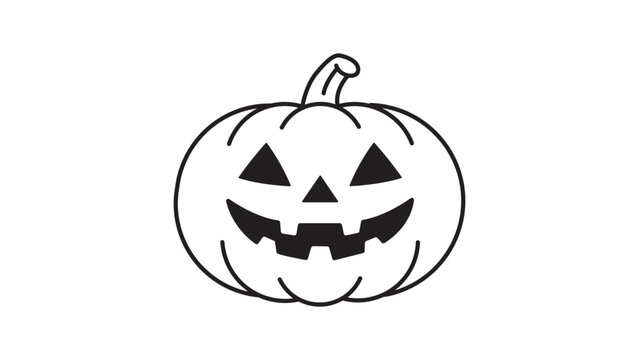 Halloween Jack-o'-lantern pumpkin vector icon with editable stroke. Minimalist black line art illustration of a carved pumpkin with a spooky face, hand-traced outline for holiday graphic design.