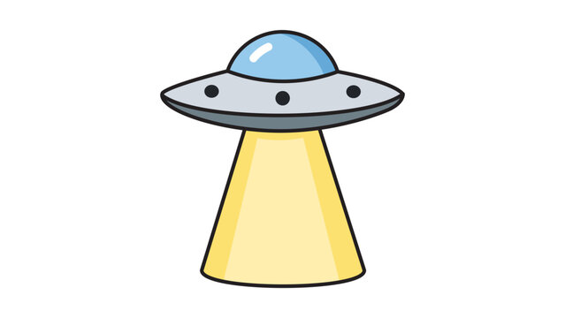Modern Flat UFO Flying Saucer with Light Beam Editable Stroke Vector Icon. Classic Sci-Fi Alien Spacecraft Illustration Isolated on White Background for Science Fiction, Space Exploration, and