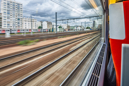 Motion Blur View from TGV Window Approaching Paris Cityscape