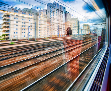 High-Speed TGV Train Approaching Paris City Urban Landscape View