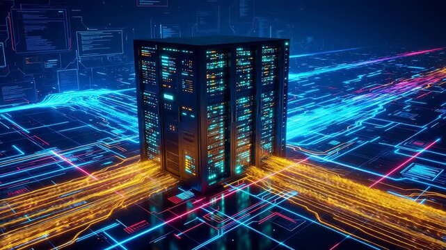 Server rack in digital network symbolizing luxury, elegance, and premium quality
