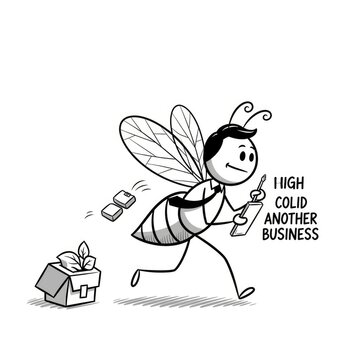 Cartoon bee stealing business idea.