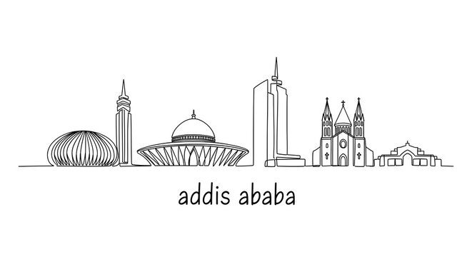 Addis Ababa Ethiopia City Skyline Minimalist Continuous Line Drawing