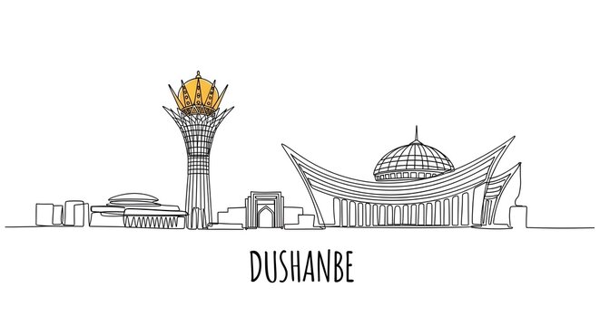 Dushanbe Tajikistan City Skyline Continuous Line Art Drawing