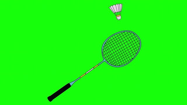 Badminton Racket Hitting Shuttlecock Animation on Green Screen