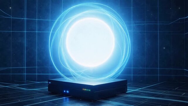 Futuristic glowing orb on a pedestal symbolizing financial stability and economic growth