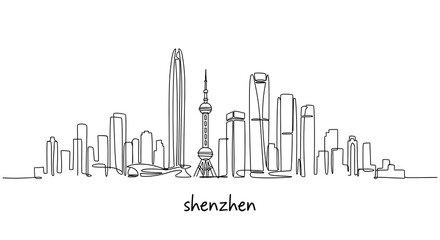 Obraz premium Shenzhen China Skyline Continuous Line Drawing Art