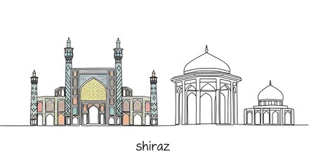 Obraz premium Shiraz Iran Skyline Minimalist Line Art Landmark Illustration