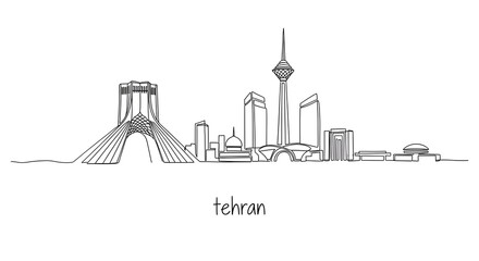 Fototapeta premium Tehran City Skyline Continuous Line Art Drawing Illustration