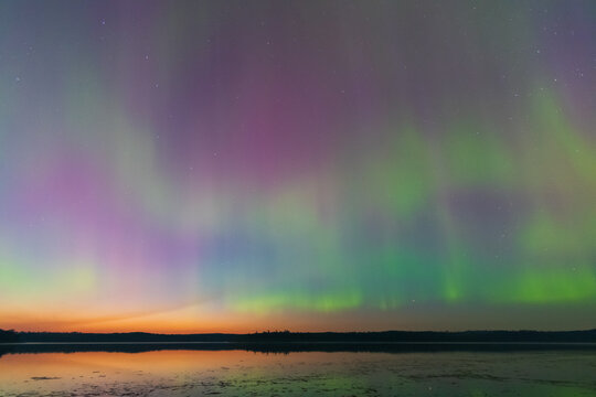 Evening Glow Meets Northern Lights at Little Kenosee Lake, Saskatchewan