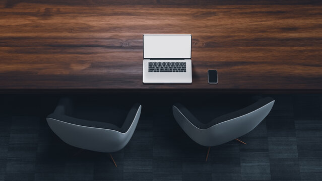 Modern workspace setup with laptop on desk in interior