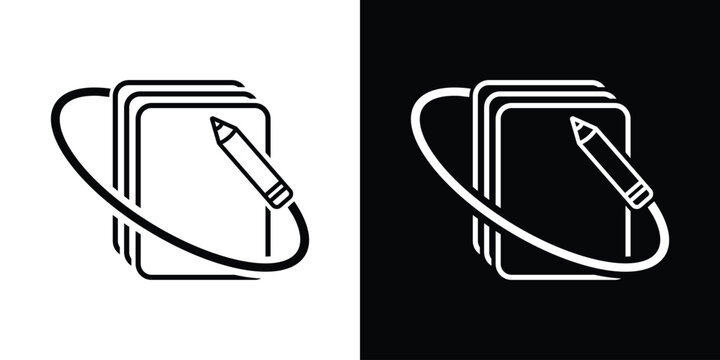 Solid clipboard icon with a circular arrow passing through it. Symbolizes task management, process updates, medical records, surveying, and systematic data collection or review.