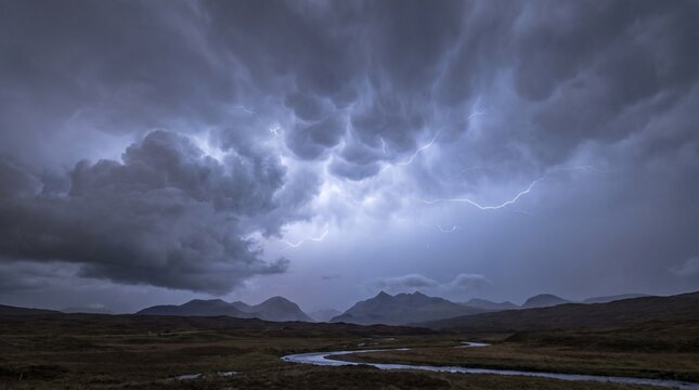 Dark Storm Clouds with Internal Electric Blue Lightning Glow