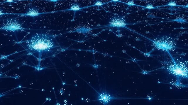 Abstract network of glowing nodes and connections ideal for corporate presentations and B2B marketing