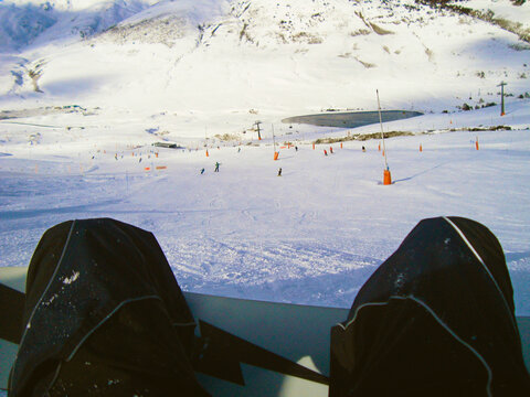 View from Mountain Summit Over Snowy Ski Slopes