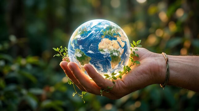 Planet Bumi Kecil dengan Tanaman di Atas Telapak Tangan