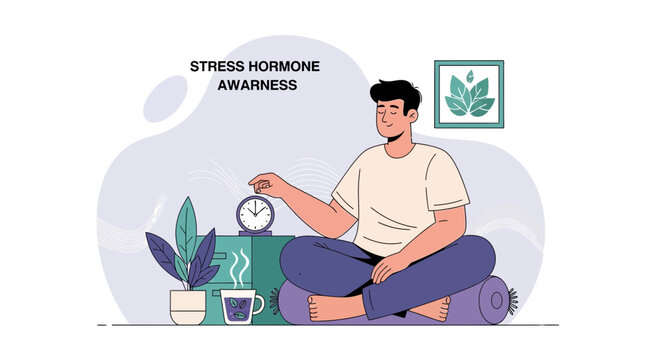 Man meditating, managing stress hormones, promoting mental wellness and relaxation