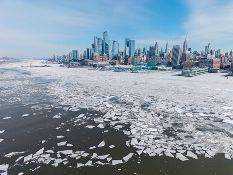 Frozen Hudson River near Midtown Manhattan
