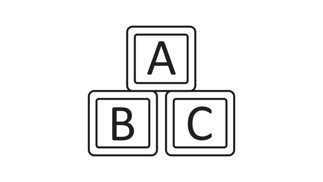 ABC Toy Blocks Minimalist Black Line Vector Icon on White Background. This hand-drawn illustration features a stack of three alphabet blocks with editable stroke for customizable line weight.