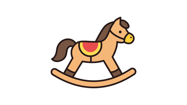 Rocking Horse Vector Illustration, a modern flat icon on a white background representing a wooden toy rocking horse for kids and nursery decor, featuring an editable stroke for customization.