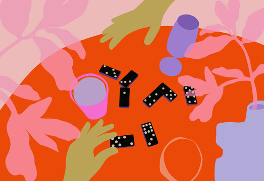 Illustration showing two people playing tabletop game