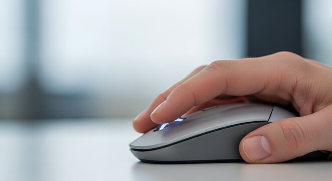 Close Up of Fingers on Computer Mouse Button Ready to Click for Online Shopping and E-commerce Business Concept