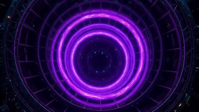 Purple neon tunnel with circular lights for high-end commercial advertising