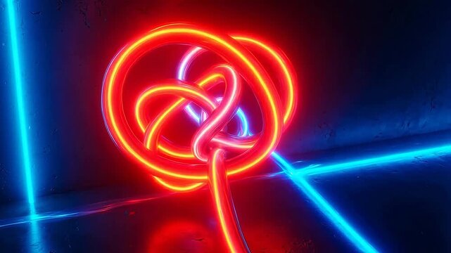 Neon light sculpture in knot shape emphasizing industrial strength and manufacturing