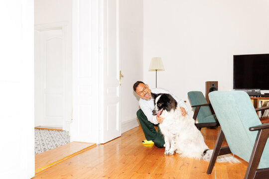 Happy dog owner
