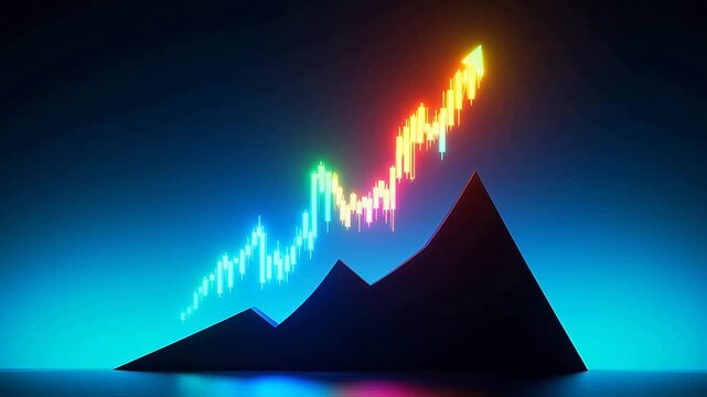 Colorful upward graph over mountain silhouette symbolizing creativity, art, and imagination