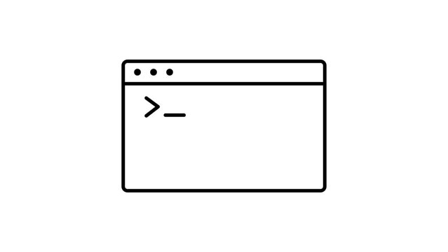 Terminal Window and Command Line Interface Vector Icon Illustration with Editable Stroke. Minimalist Black Outline Symbol for Coding, Programming, Software Development, and Tech Applications.