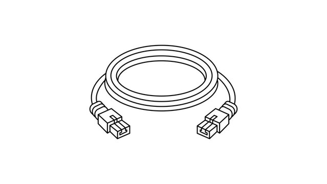Coiled Ethernet Network Cable Vector Icon Illustration with Editable Stroke. Minimalist Black Line Art Design for Internet Connection, Data Transfer, and LAN Technology on White Background.