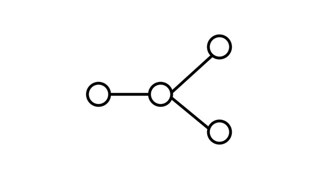 Minimalist Git Branch Vector Icon Illustration with Editable Stroke. Clean black line art on white background representing a branching tree or network node structure for technology and coding.