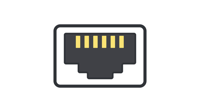 Ethernet Port Vector Icon Illustration with Editable Stroke. Modern Flat Design of a Network LAN Jack for Internet Connectivity, Data Transfer, and Hardware Interface on White Background.