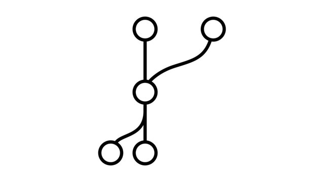 Git Branch Minimalist Black Line Vector Icon on White Background Representing Version Control and Branching Tree Structure, Editable Stroke Scalable Illustration for Software Development Projects.