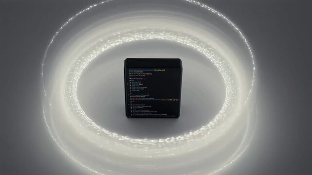 Code display with glowing circular light perfect for social media campaigns and vlogs