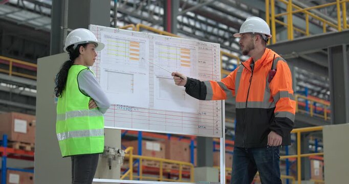 Rail engineers engaged in a planning and review session, focusing on a board displaying schedules, maintenance plans, and performance data of the rail systems. Ensuring efficient rail operations.