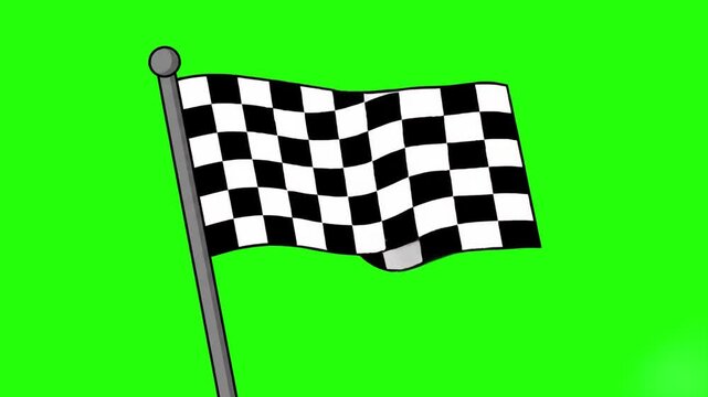 A classic black and white checkered racing flag waving against a solid green screen background. This asset is perfect for sports content, competition finales, and racing-themed video editing using chr