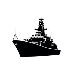 Fototapeta premium Silhouette of a Modern Warship at Sea.