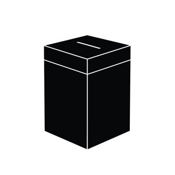A black ballot box with a slot on top is shown against a white background.