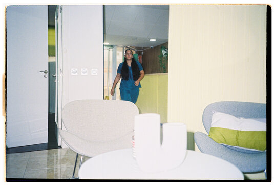 Woman Walks Into an Office